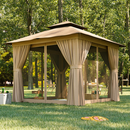 Jolydale 8x8 Ft Outdoor Gazebo With Double Roof, Patio Canopy With Mosquito Netting And Curtains, Suitable For Patios, Lawn And Backyard