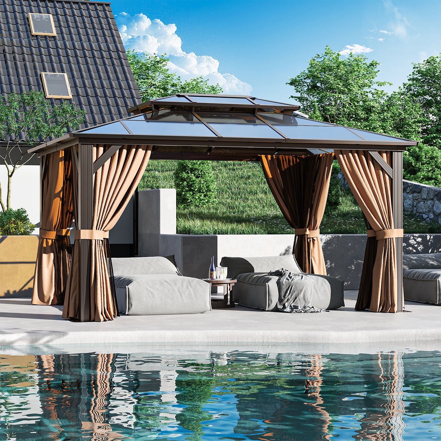 14 Ft X 10 Ft Aluminum Patio Hardtop Gazebo