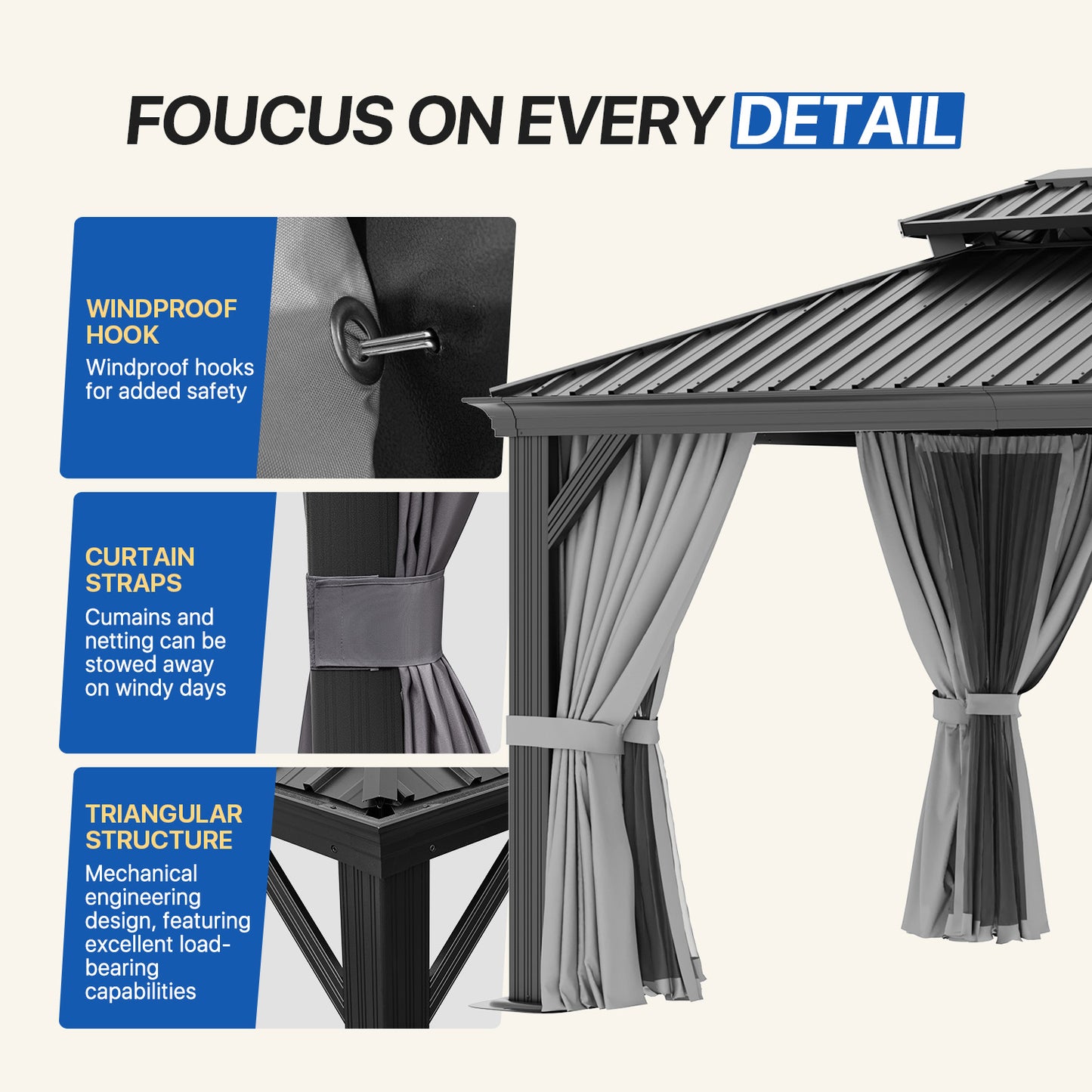 14 Ft. W X 10 Ft. D Metal With Water Guide Roof, 4.7inch Aluminum Post Patio Gazebo