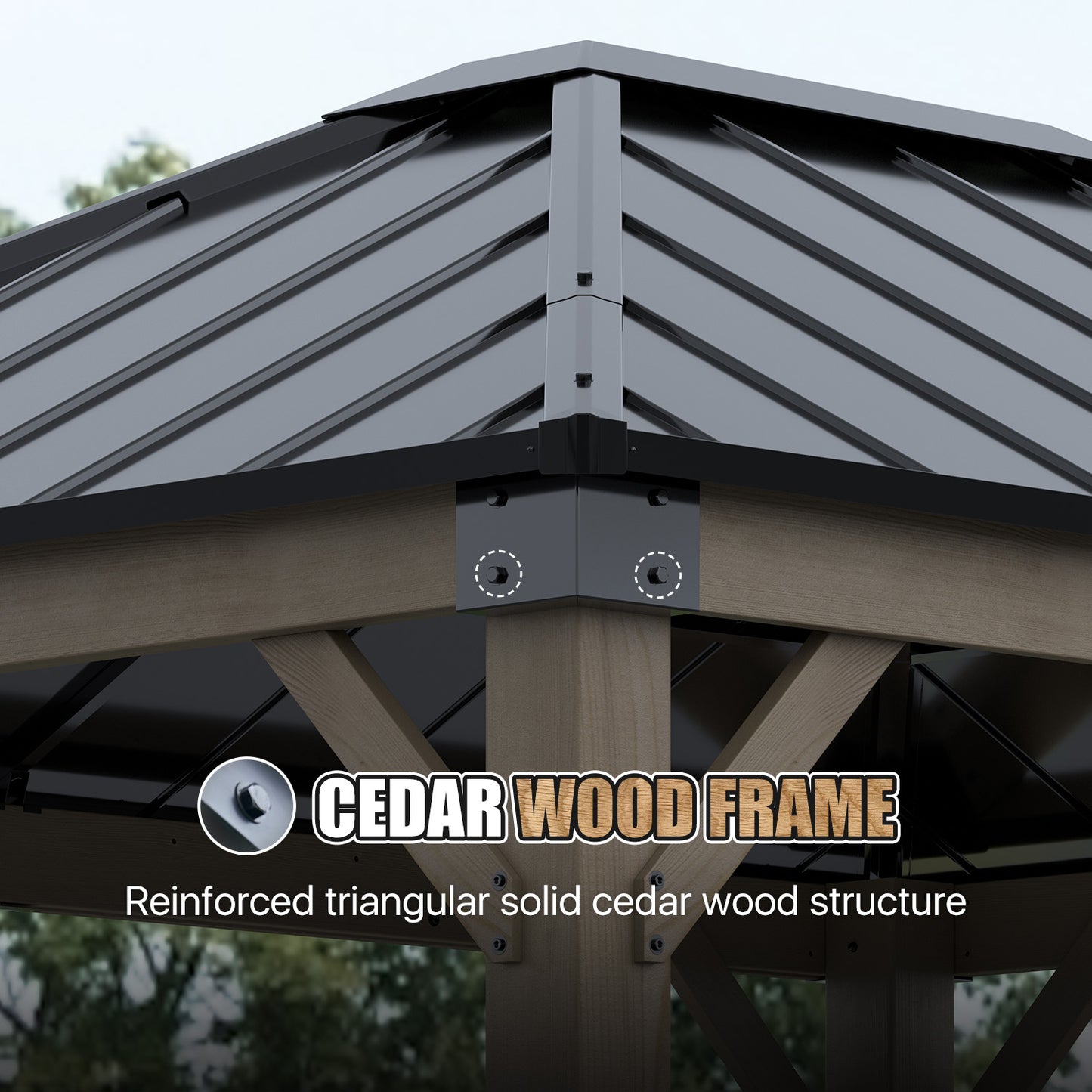 Jolydale 12 X 10 Ft. Soild Wood Gazebo Steel Hardtop Roof Gazebos