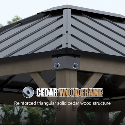 Jolydale 12 X 10 Ft. Soild Wood Gazebo Steel Hardtop Roof Gazebos