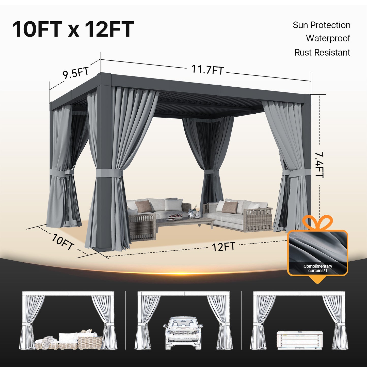 12 Ft. W x 10 Ft. D Outdoor Louvered Aluminum Pergola