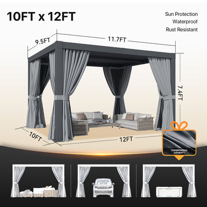 12 Ft. W x 10 Ft. D Outdoor Louvered Aluminum Pergola