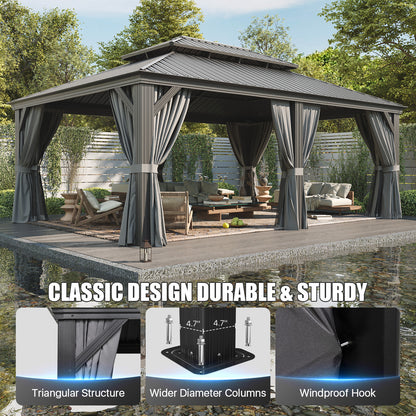 20 Ft. W X 14 Ft. D Metal with Water Guide Roof, 4.7 Inch Aluminum Post Patio Gazebo