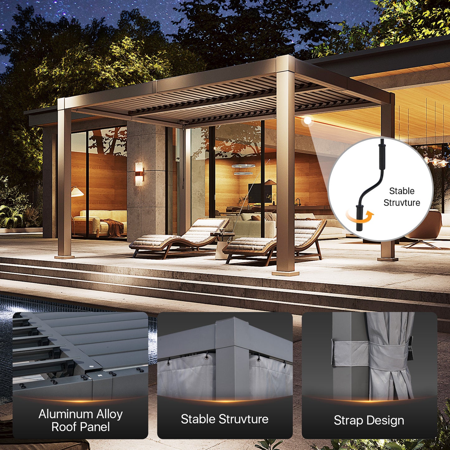 12 Ft. W x 10 Ft. D Outdoor Louvered Aluminum Pergola