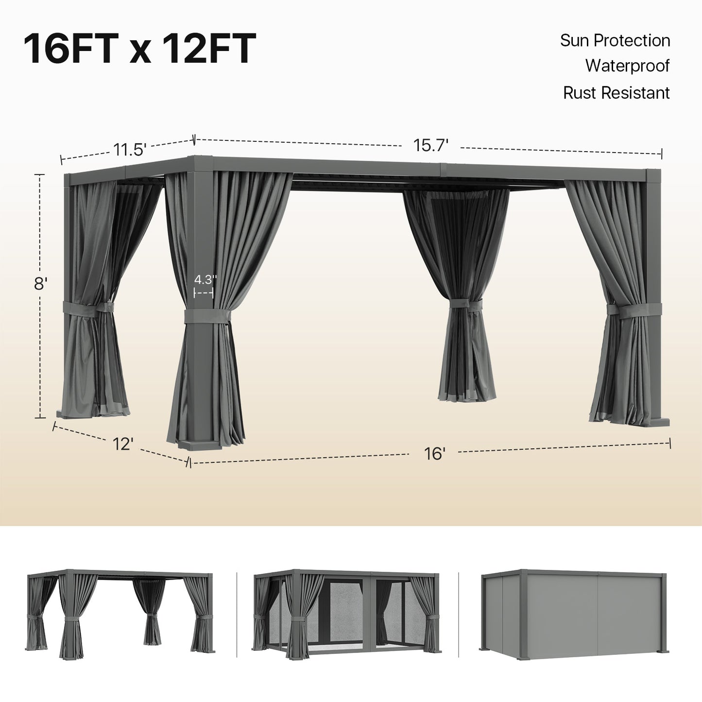 16 Ft. W x 12 Ft. D Outdoor Louvered Aluminum Pergola