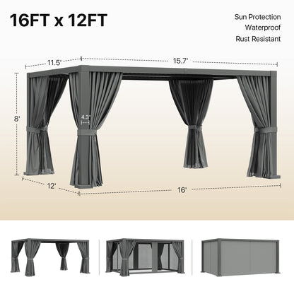 16 Ft. W x 12 Ft. D Outdoor Louvered Aluminum Pergola