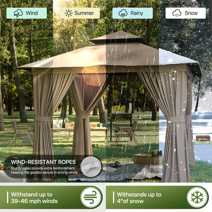 Jolydale 8x8 Ft Outdoor Gazebo With Double Roof, Patio Canopy With Mosquito Netting And Curtains, Suitable For Patios, Lawn And Backyard