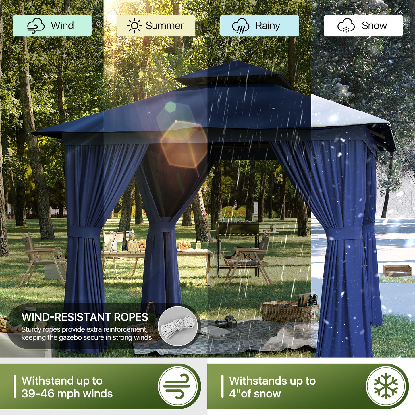 Jolydale 8x8 Ft Outdoor Gazebo With Double Roof, Patio Canopy With Mosquito Netting And Curtains, Suitable For Patios, Lawn And Backyard