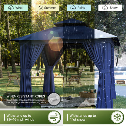 Jolydale 8x8 Ft Outdoor Gazebo With Double Roof, Patio Canopy With Mosquito Netting And Curtains, Suitable For Patios, Lawn And Backyard