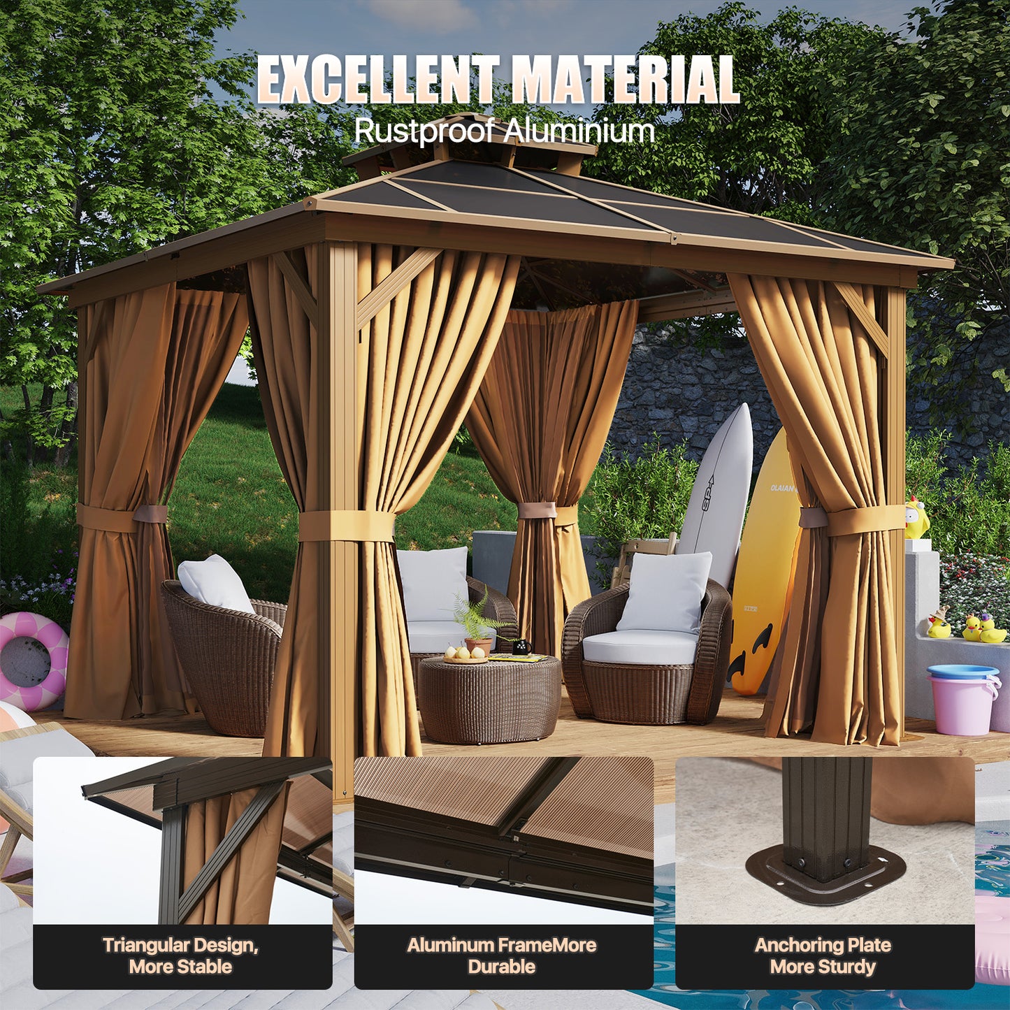10 Ft. W X 10 Ft. D Aluminum Patio Hardtop Gazebo
