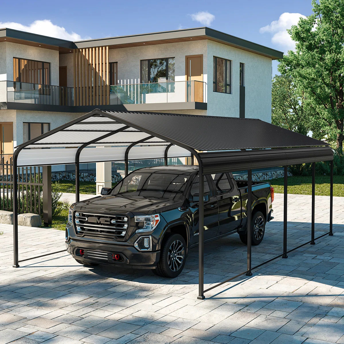 12x20 Ft Carport With Galvanized Steel Roof And Frame