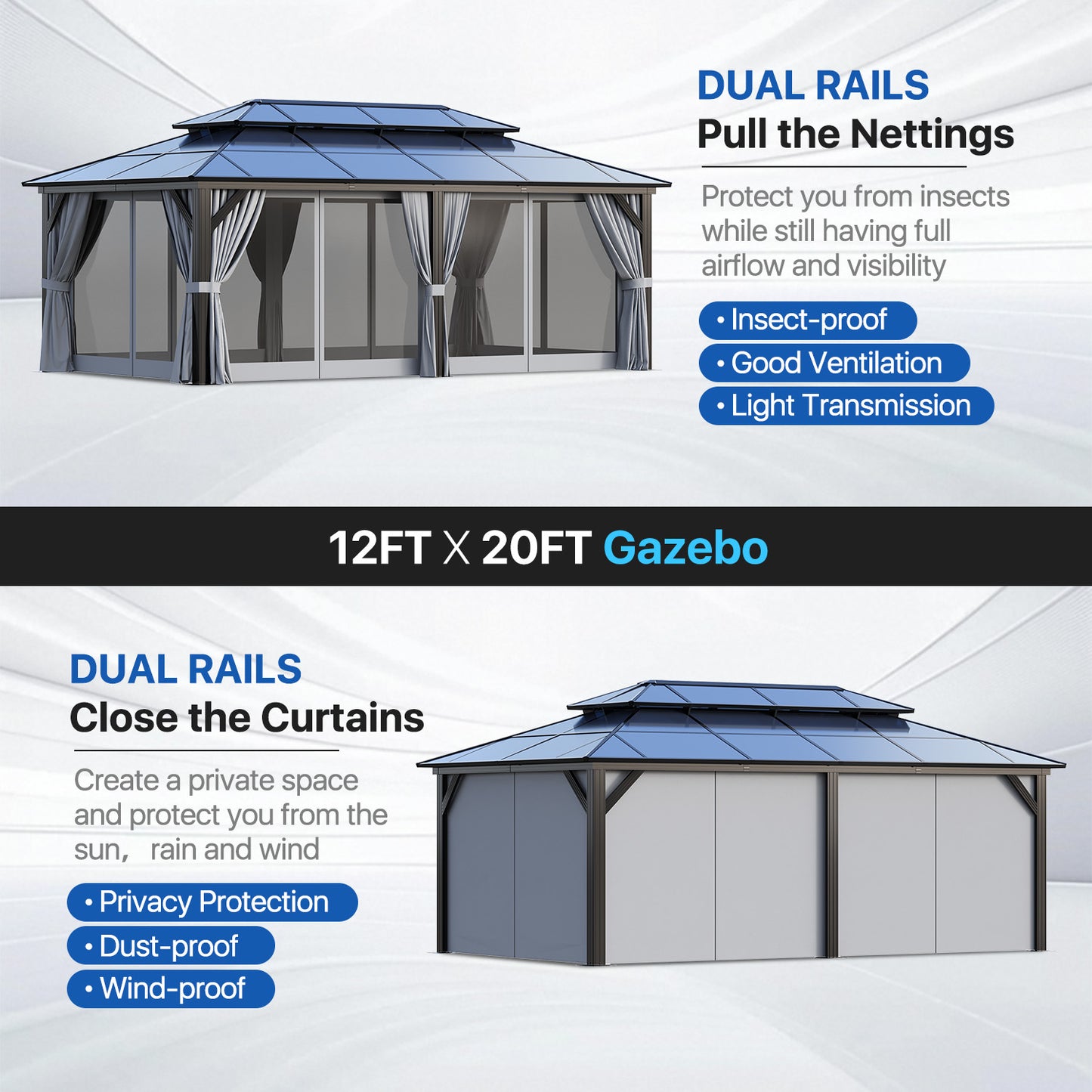 20 Ft. W X 12 Ft. D Aluminum Patio Hardtop Gazebo