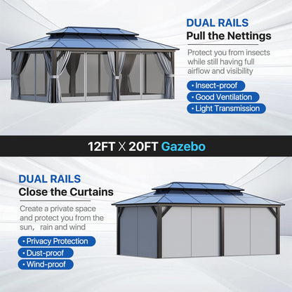20 Ft. W X 12 Ft. D Aluminum Patio Hardtop Gazebo