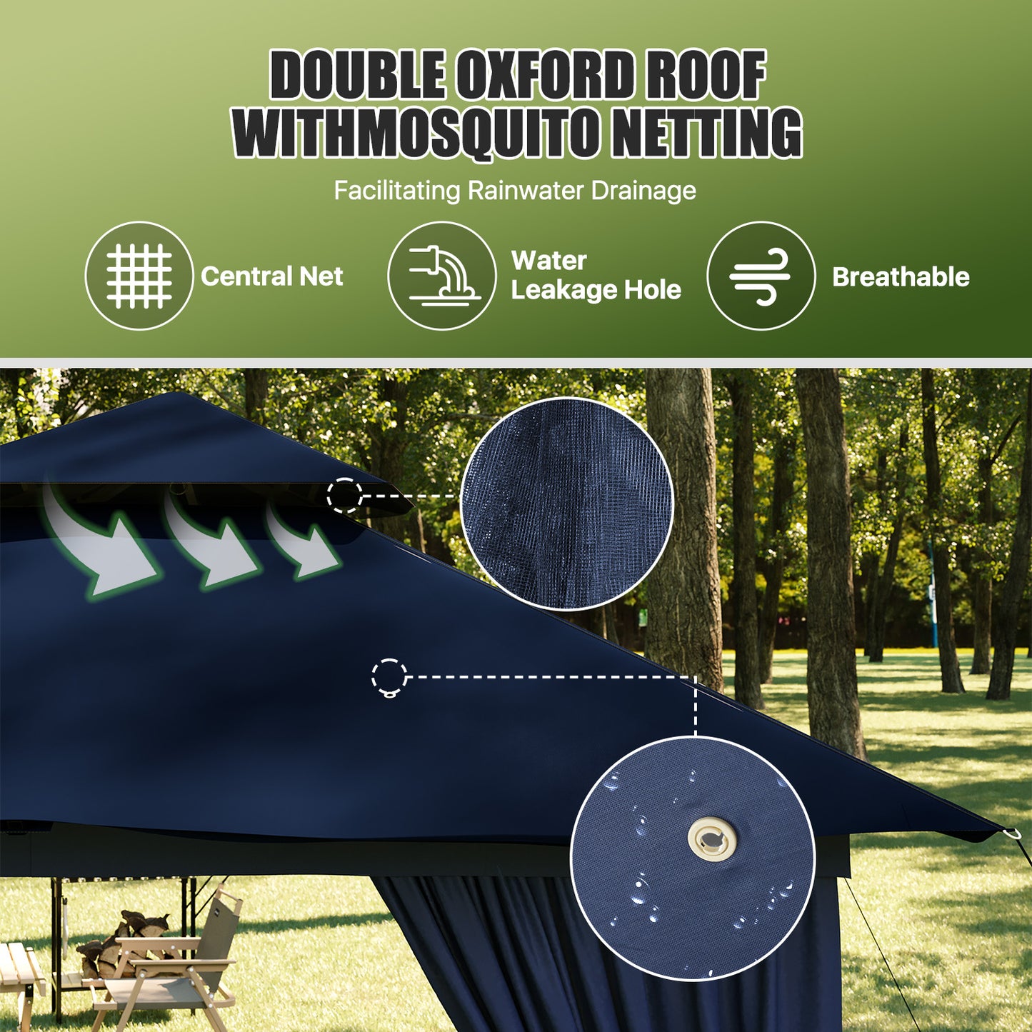 Jolydale 8x8 Ft Outdoor Gazebo With Double Roof, Patio Canopy With Mosquito Netting And Curtains, Suitable For Patios, Lawn And Backyard