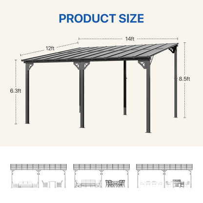 14 Ft. W X 12 Ft. D metal Pergola With Canopy