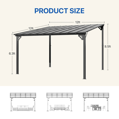 12 Ft. W X 12 Ft. D Metal Pergola With Canopy