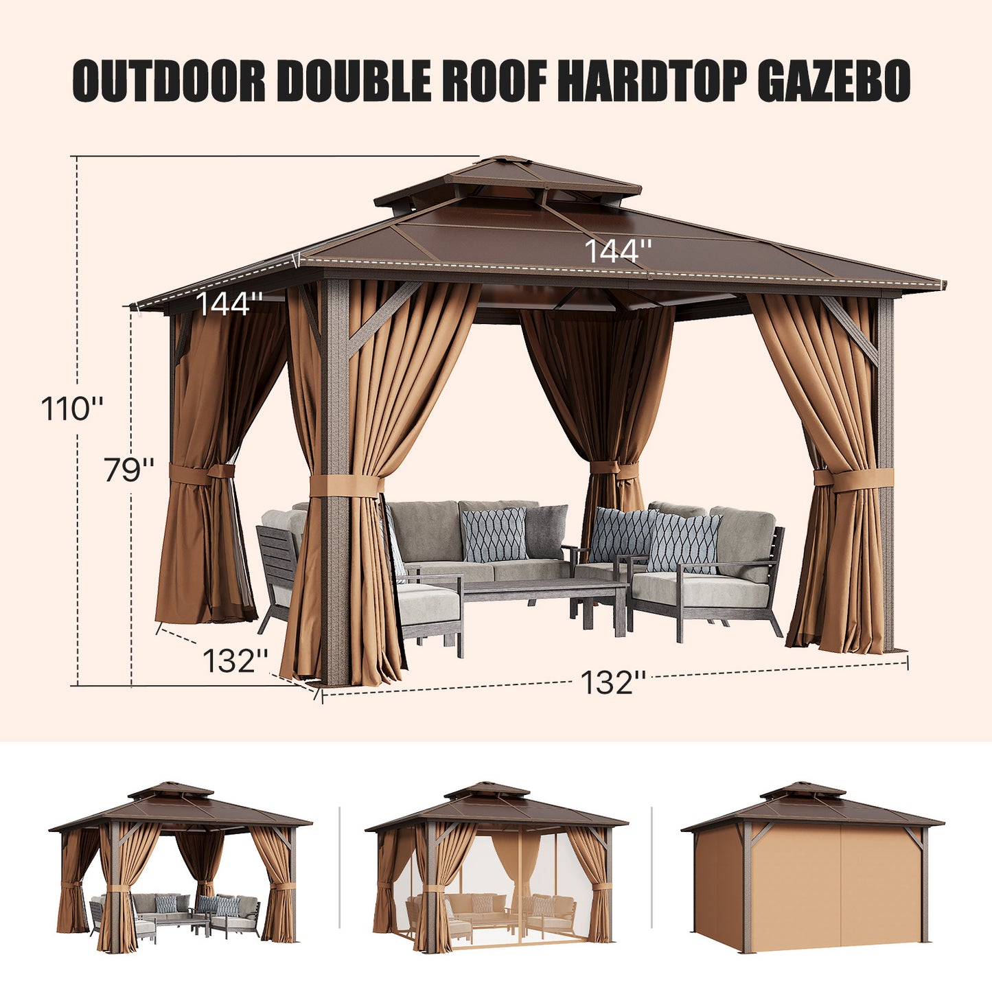 12 Ft. W X 12 Ft. D Aluminum Patio Hardtop Gazebo