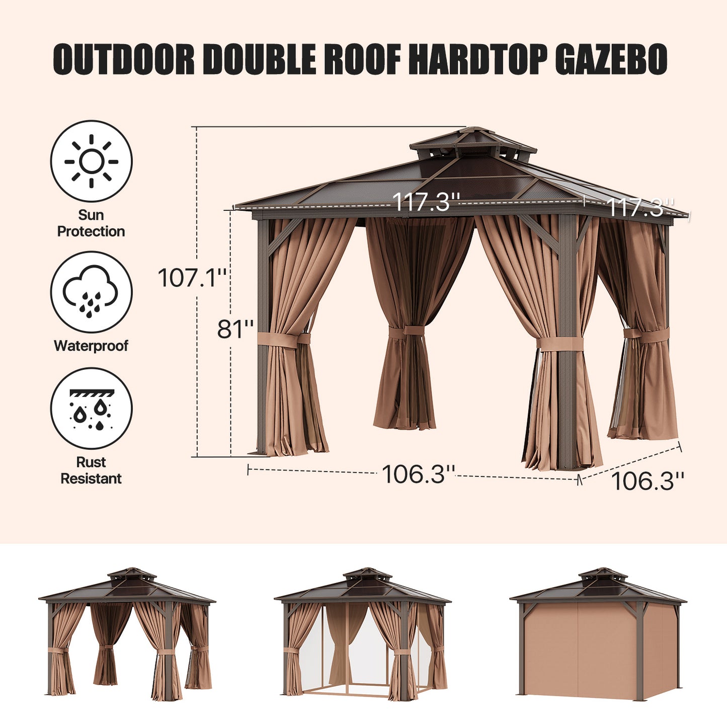 10 Ft. W X 10 Ft. D Aluminum Patio Hardtop Gazebo