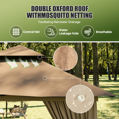 Jolydale 8x8 Ft Outdoor Gazebo With Double Roof, Patio Canopy With Mosquito Netting And Curtains, Suitable For Patios, Lawn And Backyard