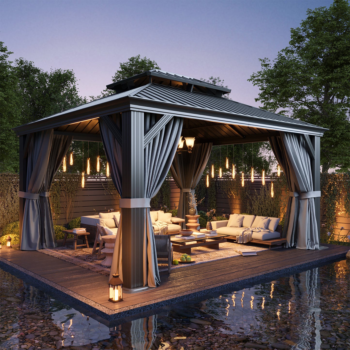 14 Ft. W X 12 Ft. D Metal With Water Guide Roof, 4.7inch Aluminum Post Patio Gazebo