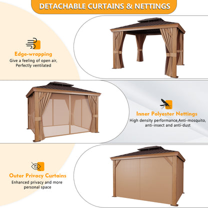12Ft. W x 10Ft. D Outdoor Cedar Framed Gazebo with Steel Hardtop Permanent Wooden Finished Pavilion