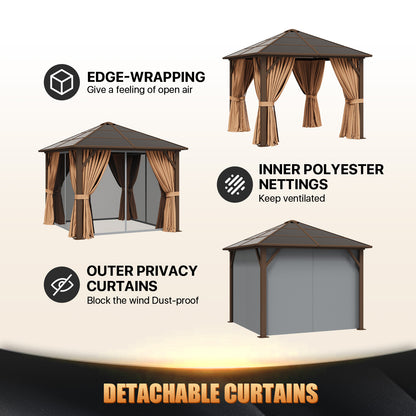 10 Ft. W X 10 Ft. D Aluminum Frame Brown Patio Gazebo