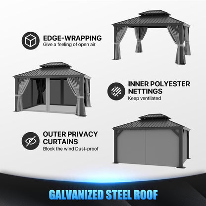 14 Ft. W X 12 Ft. D Metal With Water Guide Roof, 4.7inch Aluminum Post Patio Gazebo
