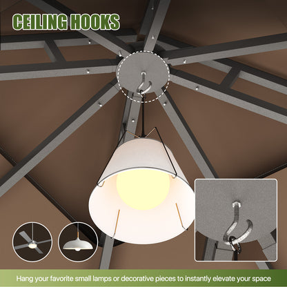 Jolydale 8x8 Ft Outdoor Gazebo With Double Roof, Patio Canopy With Mosquito Netting And Curtains, Suitable For Patios, Lawn And Backyard