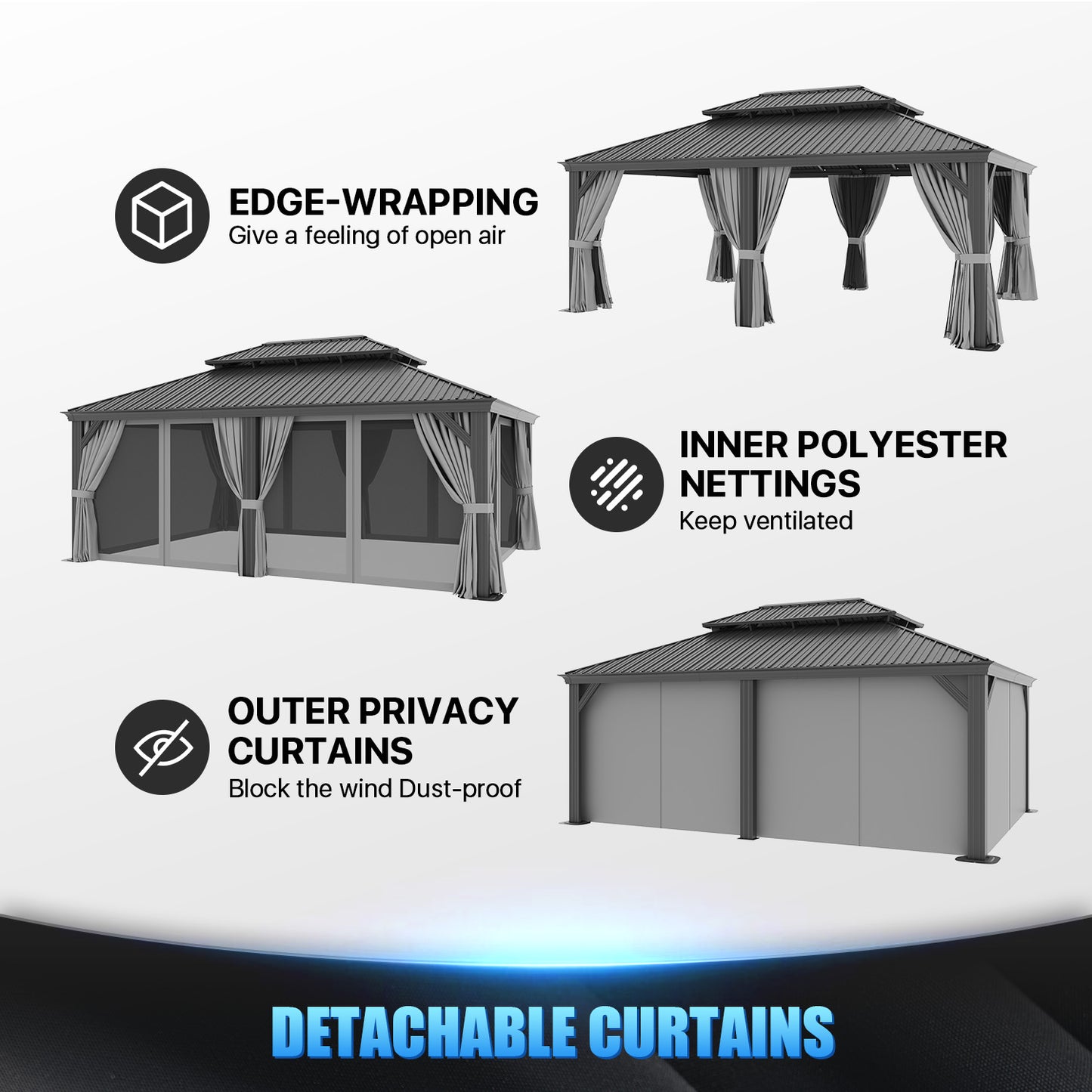 20 Ft. W X 14 Ft. D Metal with Water Guide Roof, 4.7 Inch Aluminum Post Patio Gazebo