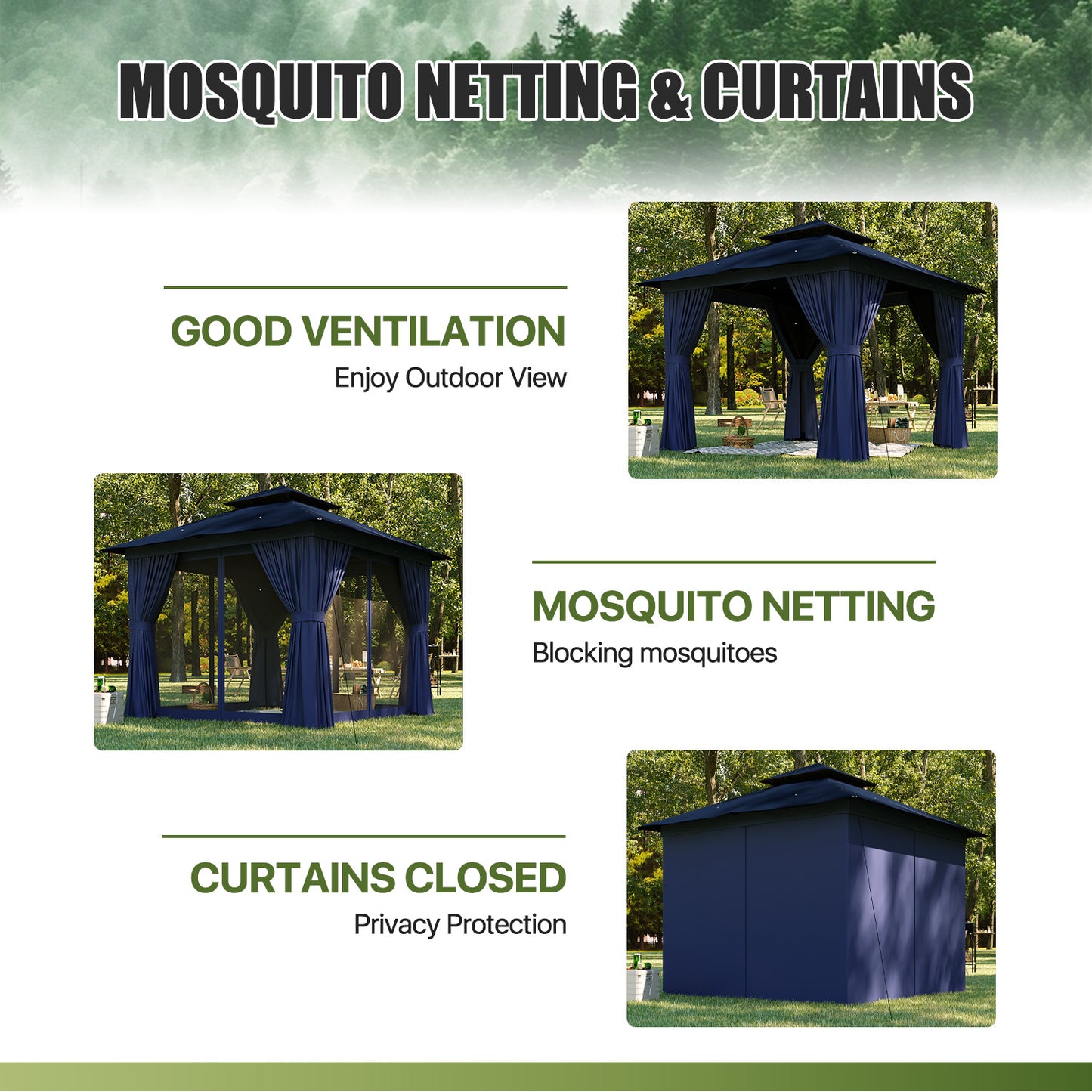 Jolydale 8x8 Ft Outdoor Gazebo With Double Roof, Patio Canopy With Mosquito Netting And Curtains, Suitable For Patios, Lawn And Backyard