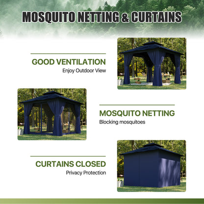 Jolydale 8x8 Ft Outdoor Gazebo With Double Roof, Patio Canopy With Mosquito Netting And Curtains, Suitable For Patios, Lawn And Backyard