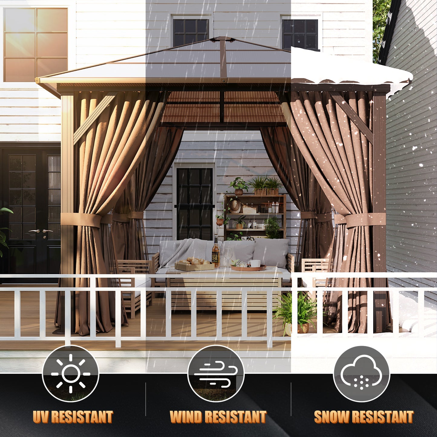 10 Ft. W X 10 Ft. D Aluminum Frame Brown Patio Gazebo