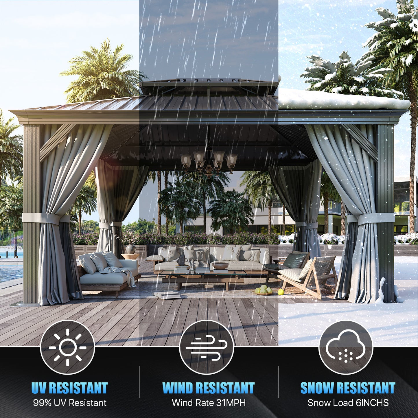 14 Ft. W X 12 Ft. D Metal With Water Guide Roof, 4.7inch Aluminum Post Patio Gazebo