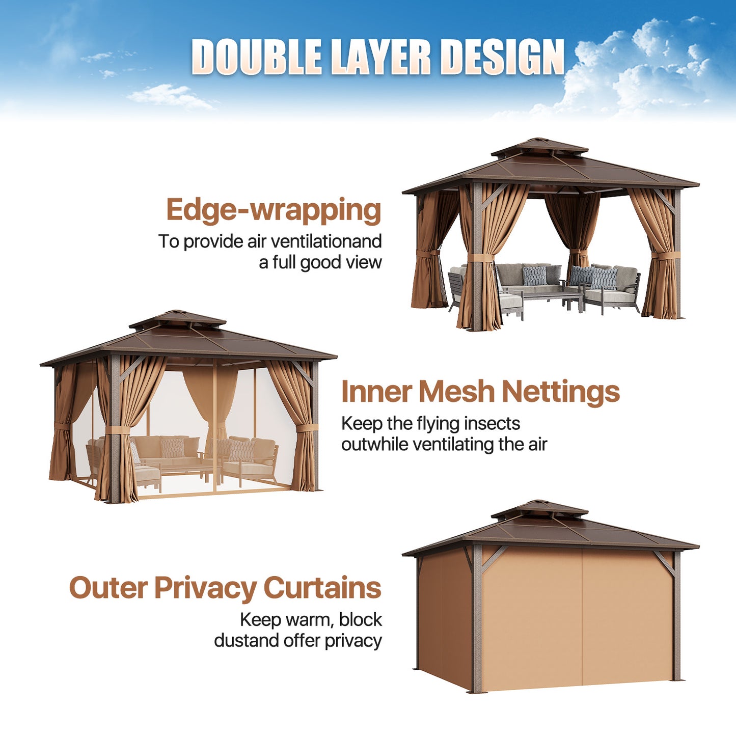 12 Ft. W X 12 Ft. D Aluminum Patio Hardtop Gazebo