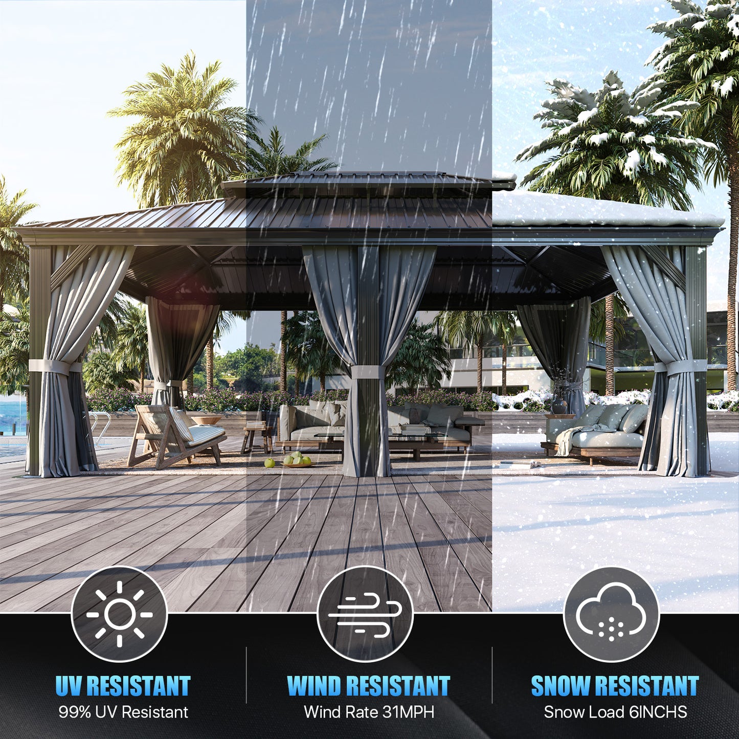 20 Ft. W X 14 Ft. D Metal with Water Guide Roof, 4.7 Inch Aluminum Post Patio Gazebo