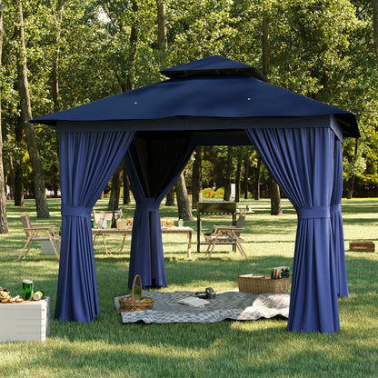 Jolydale 8x8 Ft Outdoor Gazebo With Double Roof, Patio Canopy With Mosquito Netting And Curtains, Suitable For Patios, Lawn And Backyard
