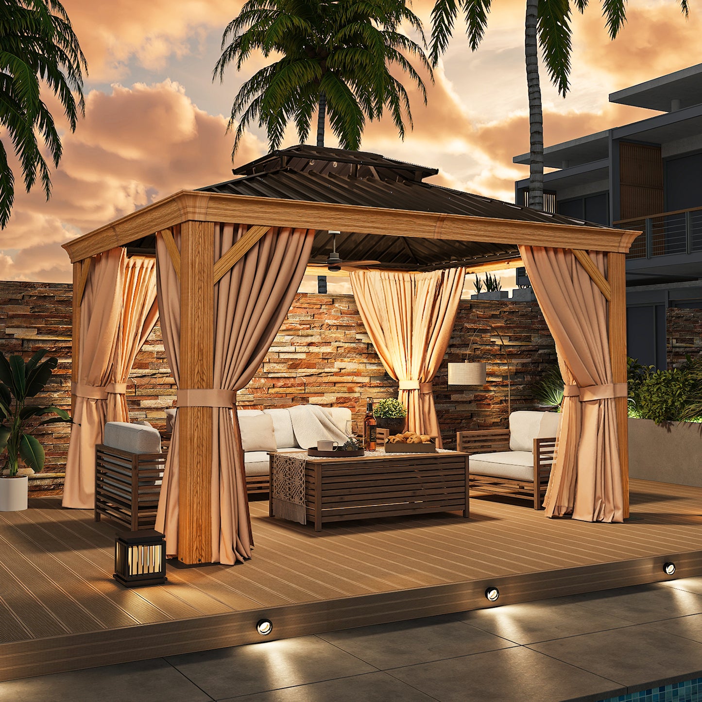 20 Ft. W x 12 Ft. D Aluminum Roof with Galvanized Steel Patio Gazebo