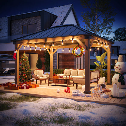 Jolydale 12 X 10 Ft. Soild Wood Gazebo Steel Hardtop Roof Gazebos