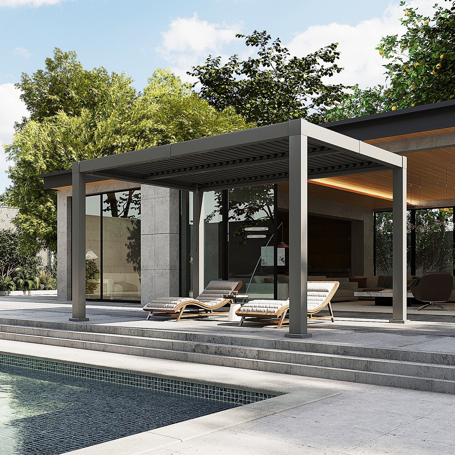 12 Ft. W x 10 Ft. D Outdoor Louvered Aluminum Pergola