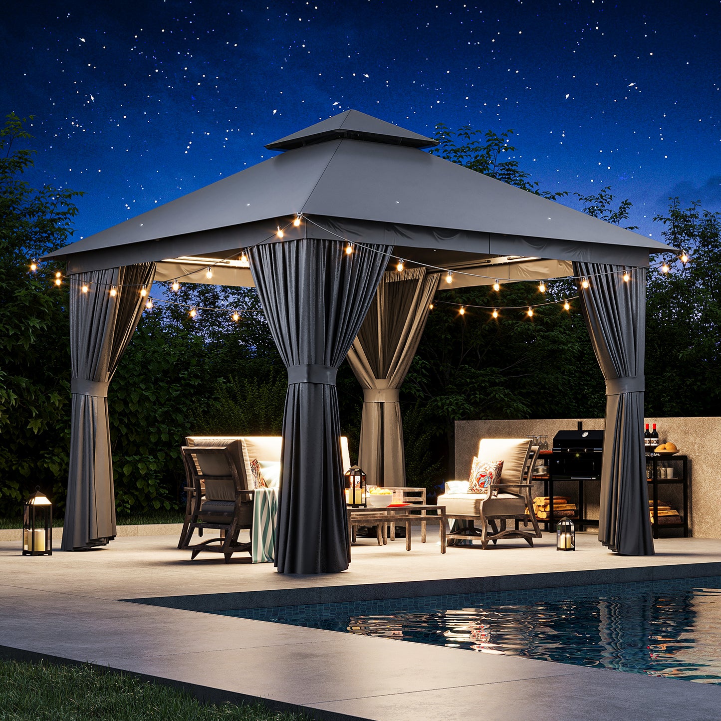 10 Ft. W X 10 Ft. D Steel Patio Gazebo The Soft Roof Gazebos