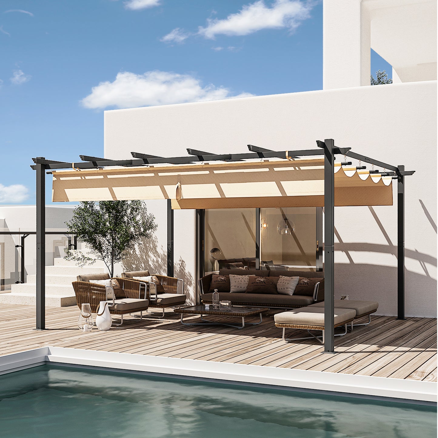 14 Ft. W X 12 Ft.aluminium Pergola With Canopy