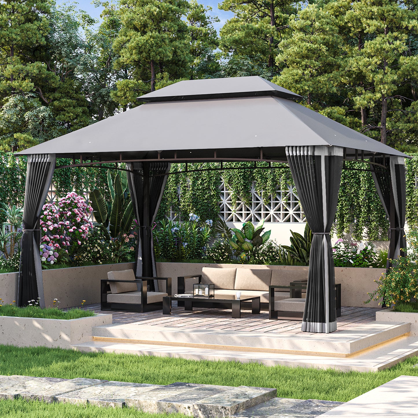 13 Ft. W X 10 Ft. D Steel Patio Gazebo The Soft Roof Gazebos
