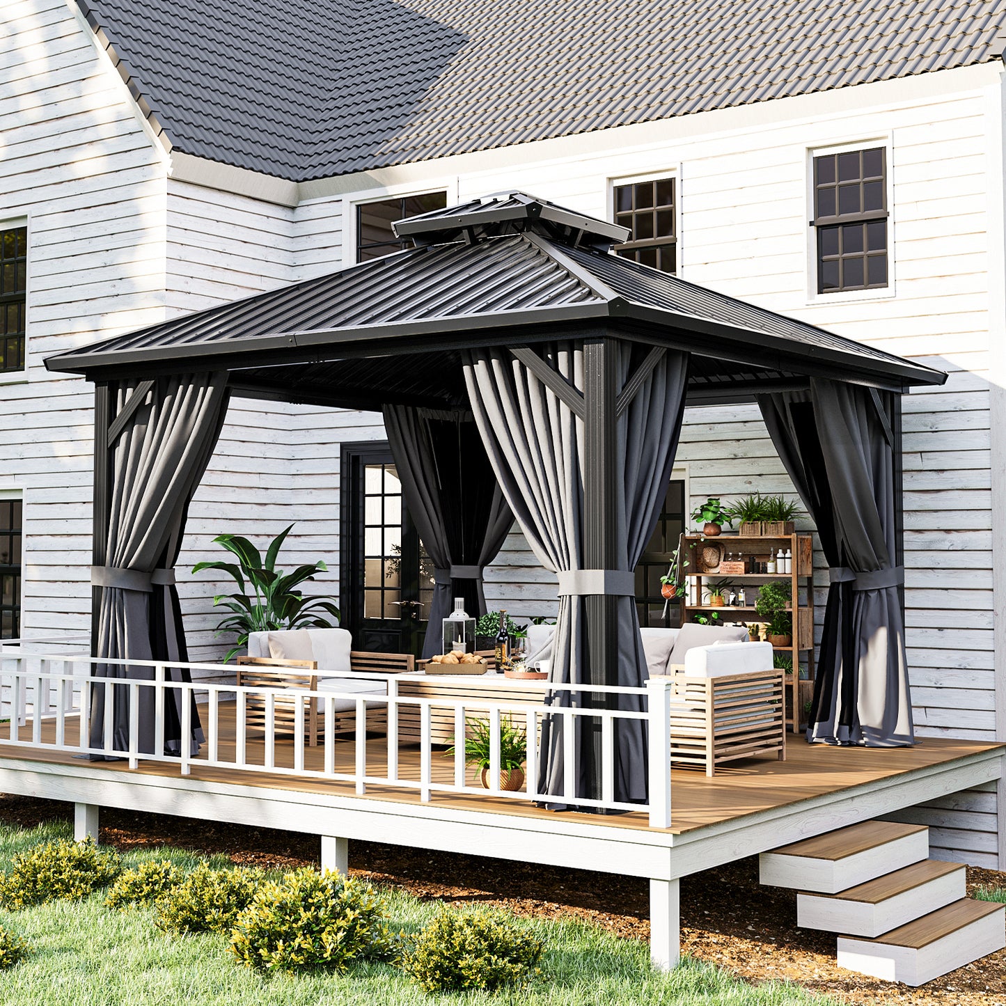 12 Ft. W X 12 Ft. D Patio Gazebo With Double Roof