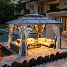 12 Ft. W X 10 Ft. D Aluminum Patio Hardtop Gazebo With String Lights