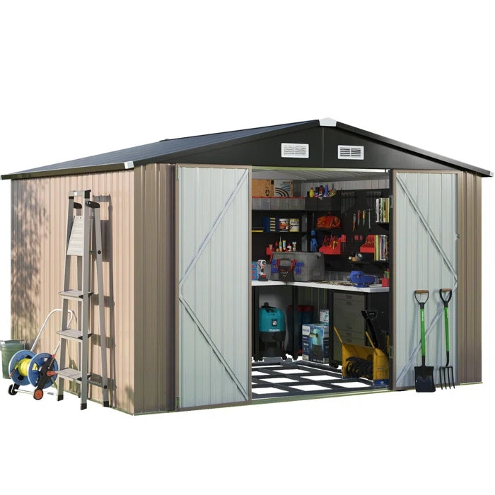 10 ft. W x 8 ft. D Metal Storage Shed with Metal Base Frame Kit