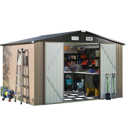 10 ft. W x 8 ft. D Metal Storage Shed with Metal Base Frame Kit