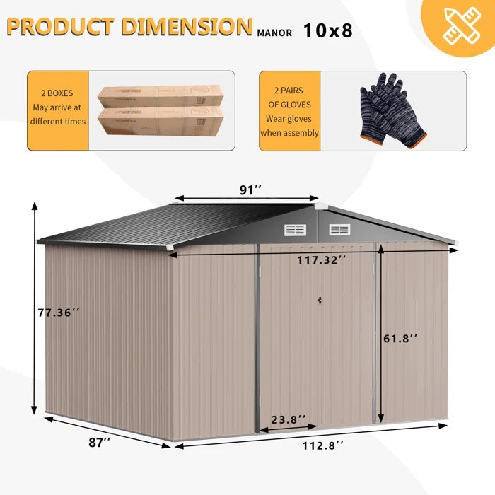 10 ft. W x 8 ft. D Metal Storage Shed with Metal Base Frame Kit