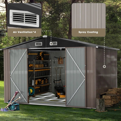 10 ft. W x 8 ft. D Metal Storage Shed with Metal Base Frame Kit