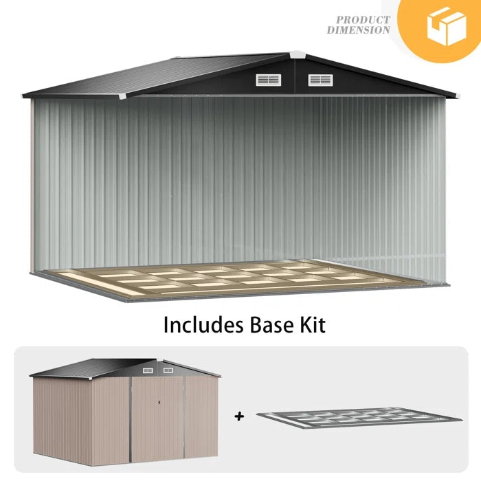 10 ft. W x 8 ft. D Metal Storage Shed with Metal Base Frame Kit